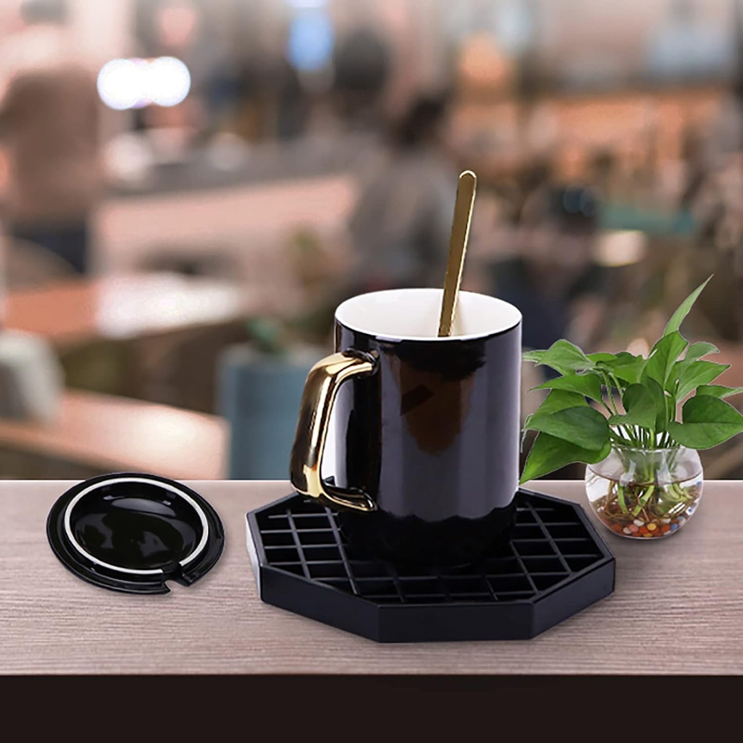 Octagon Coffee Drip Tray by Hard Black Plastic for Coffee Countertop | Drip Tray for Drink Dispenser (4" - 4 Pcs)