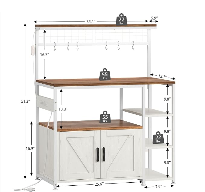 TVU Bakers Rack with Power Outlet and LED Light, Microwave Stand with Storage - Image 2