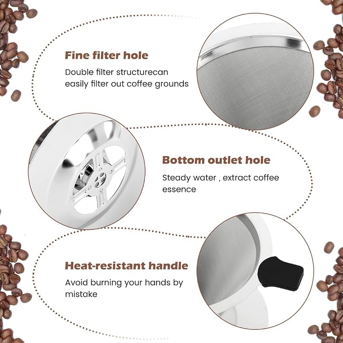 Pour Over Coffee Dripper with Cleaning Brush, Stainless Steel Cone Coffee - Image 3