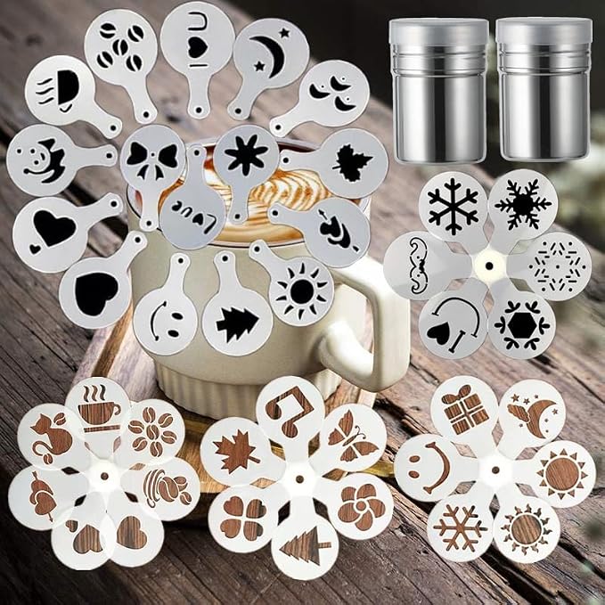 41 Coffee Stencils+2 Mesh Powder Shakers, Cake Baking Templates Coffee by Magnoloran