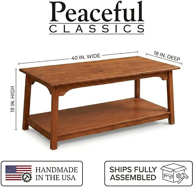 Peaceful Classics Rustic Wood Shaker Coffee Table Amish Furniture, 2 Tier - Image 3