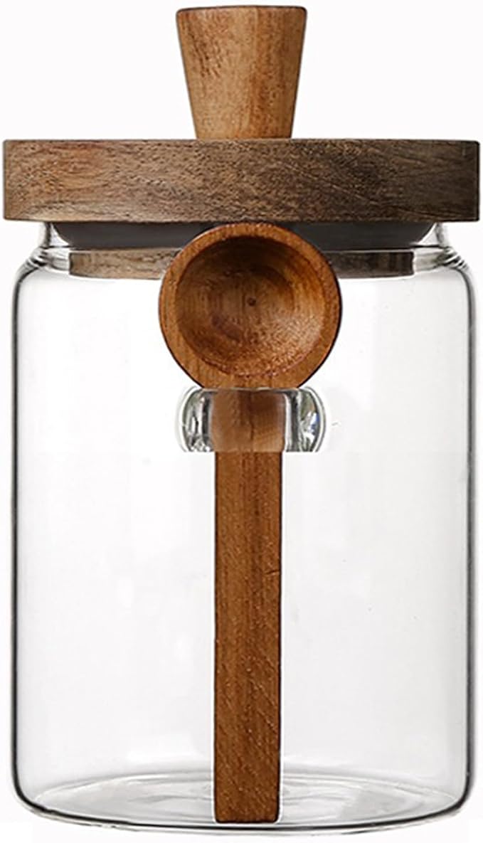 Coriario 20 OZ Glass Jar with Airtight Lid Spoon Clear Glass Candy Jars Wooden by CORIARIO