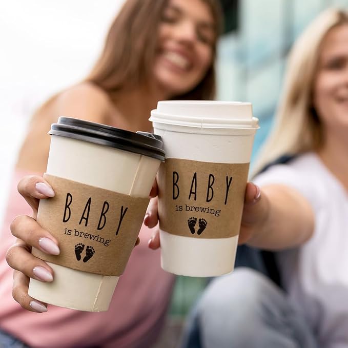 20 Pcs A Baby Is Brewing Coffee Cup Sleeves, Disposable Kraft Paper Sleeves - Image 5
