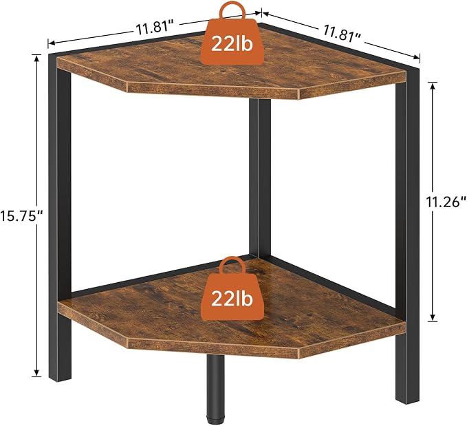Creso hom Corner Shelf Stand, 2 Tier Industrial Corner Bookshelf, Rustic Brown - Image 3
