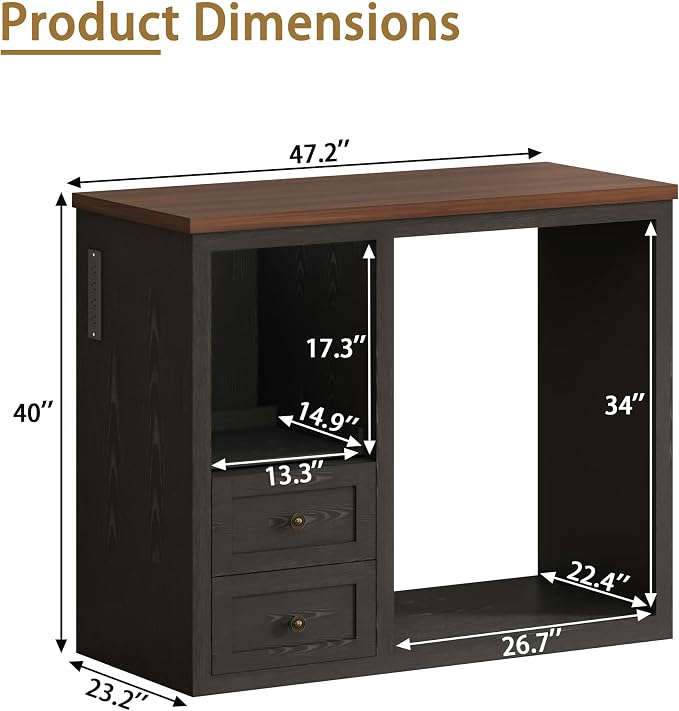 47.2" Coffee Bar Cabinet with Mini Fridge Space, Farmhouse Wine Bar Cabinet - Image 2