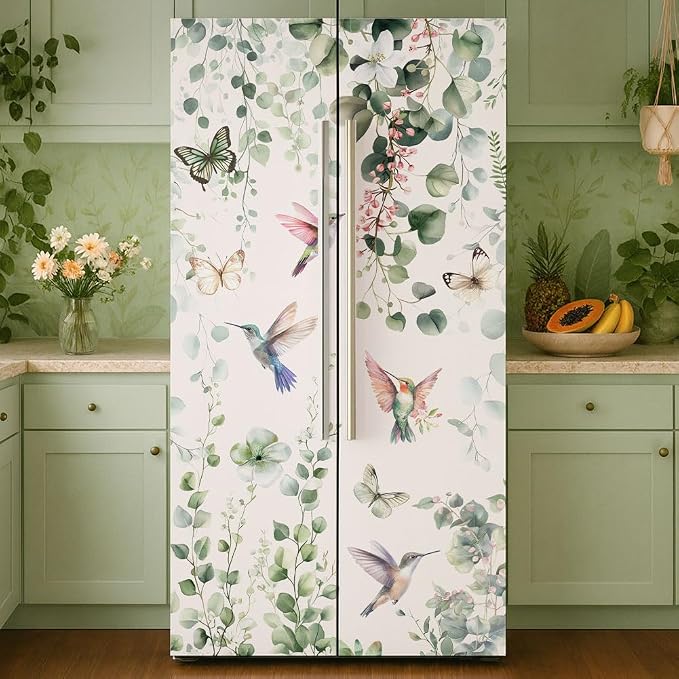 2 Pcs Plant Themed Removable Refrigerator Wraps, Self-Adhesive Fridge Door by GOMAKERER