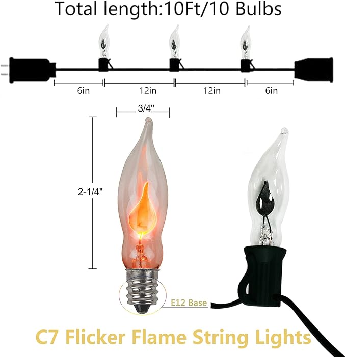 SUNSGNE Christmas Flicker Flame String Lights, 10ft Halloween String Lights - Image 2