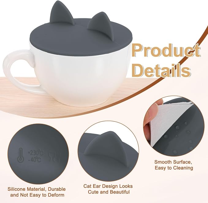 uxcell 3Pcs Silicone Cat Ear Mug Lids, 3.9 Inch, Microwave & Dishwasher Safe - Image 3