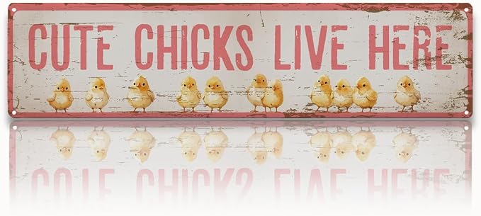 Cute Chicks Live Here Sign, Chicken Coop Decor, Rusty Metal Tin Signs 15.8x4 by Unknown