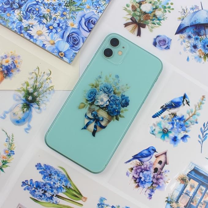 30 Sheets Precut Blue Flower Garden Landscape Stickers Book - Image 6