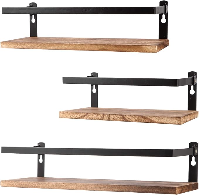 PHUNAYA Floating Shelves Rustic Wood Wall Mounted Shelf Practical Metal Fence by PHUNAYA