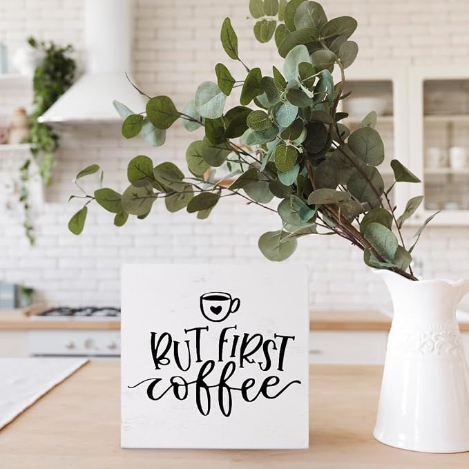 Coffee Signs, But First Coffee Wooden Box Sign Desk Decor, Coffee Wood Signs - Image 2