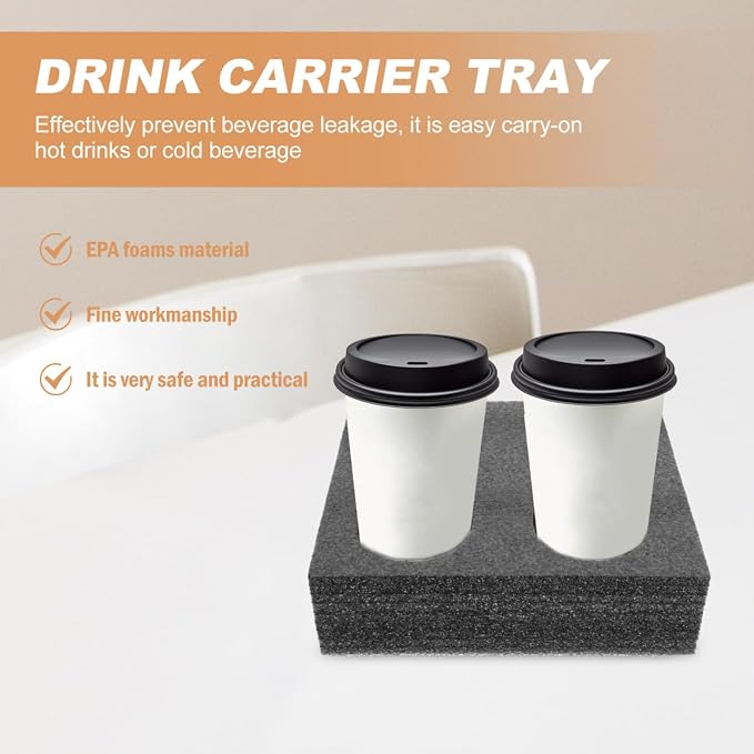 Takeout Coffee Cup Bottle Carrier: 2Pcs Black Takeout Cup Holders Foam- Hot or - Image 4