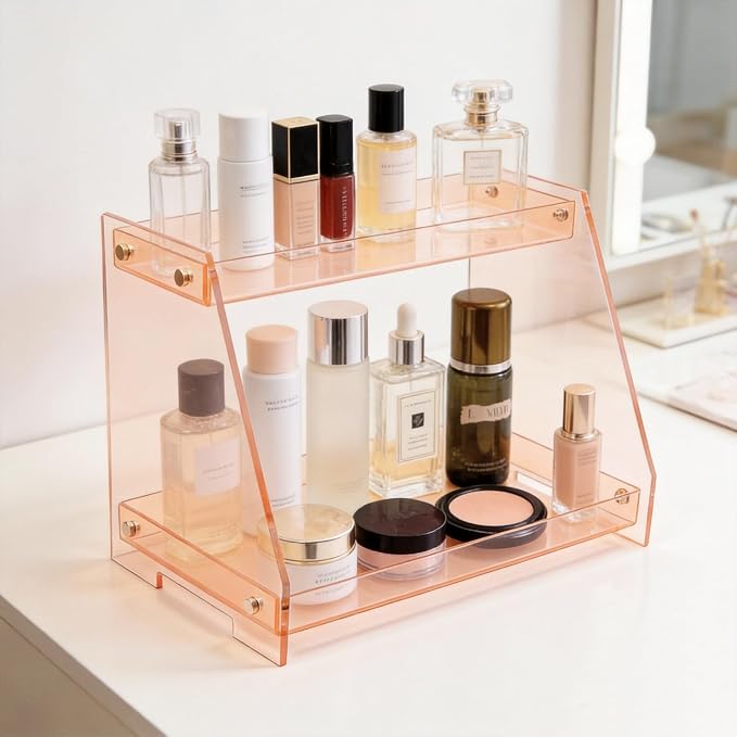 ROYALITA 2 Tier Pink Heart Bathroom Countertop Organizer Display Shelf by ROYALITA