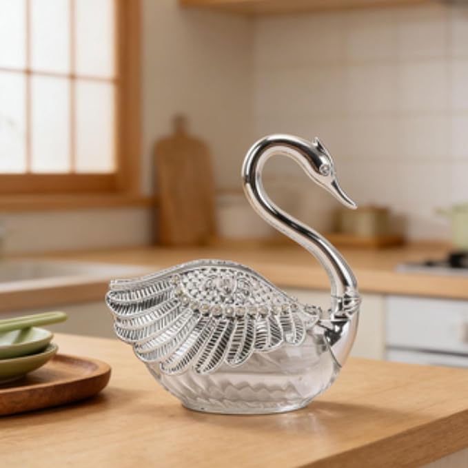 Diydeg Condiment Jar, Plastic Glass Decorative Swan Shaped Seasoning Organizer - Image 5