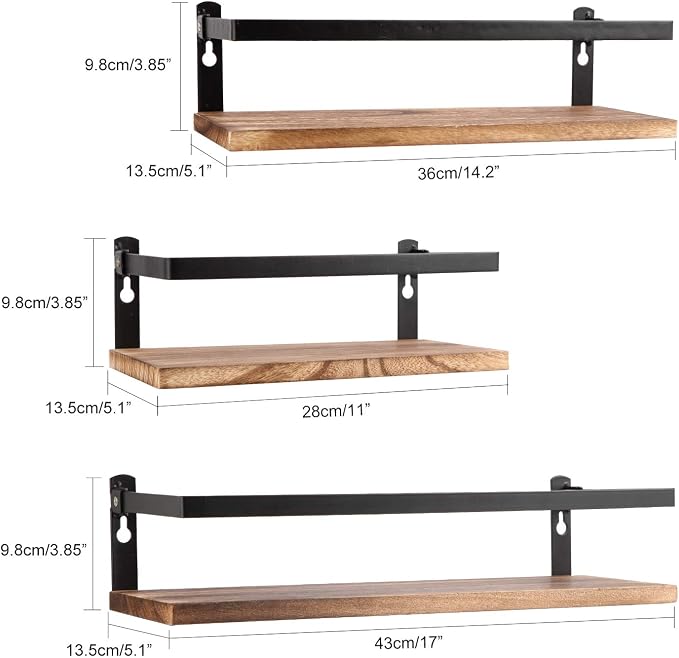 PHUNAYA Floating Shelves Rustic Wood Wall Mounted Shelf Practical Metal Fence - Image 3