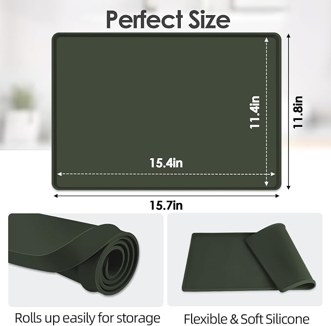 Silicone Coffee Maker Mat with Lip, 15.7'' x 11.8'' Heavy Duty Coffee Maker Mat - Image 2