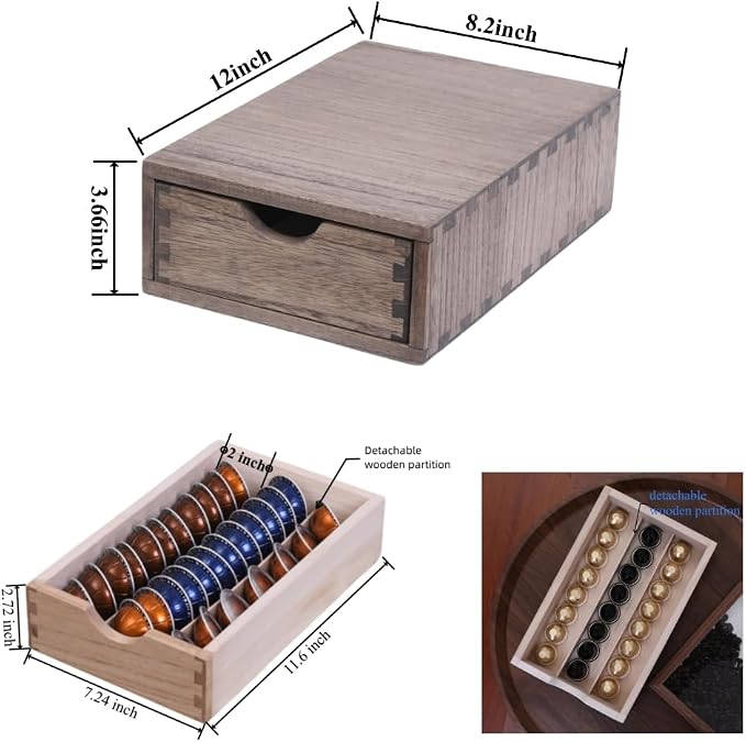 DDYURI Coffee Pod Holders 1-Layer 1-Drawer Dark Brown - Image 2