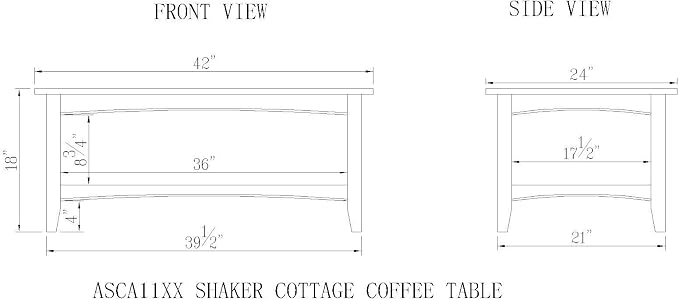 Shaker Cottage Rectangle Coffee Table, 42 in. W x 24 in. D x 18 in. H, Open - Image 3