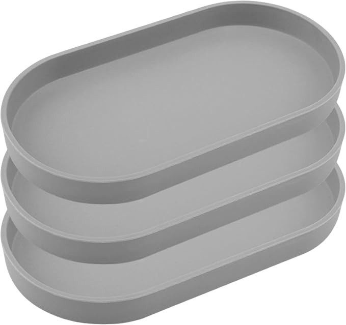 Gray Small Oval Tray, 3 Pack, Countertop Organizer | by VCREATC-VCREATEFORCUSTOMER