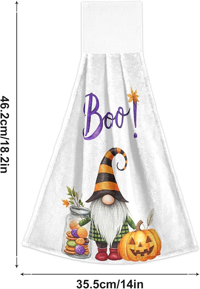 Halloween Gnomes BOO Kitchen Hanging Towel 12 x 17 Inch Pumpkin Maple Leaves - Image 5