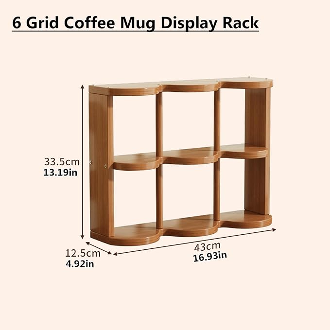 Wooden Coffee Mug Display Rack, Countertop Freestanding Grid Vintage Coffee Cup - Image 3