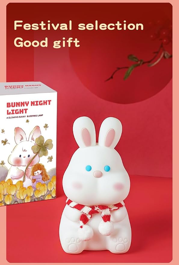 Rabbit Night Light for Adults Kids, LED Dimmable Animal Silicone Bunny Lamp - Image 9