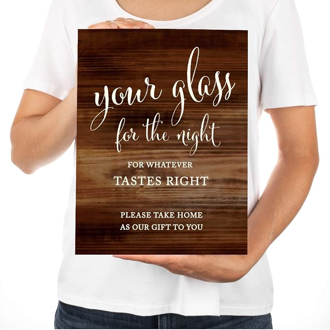 Andaz Press Wedding Party Signs, Rustic Wood Print, 8.5x11-inch, Your Glass - Image 3