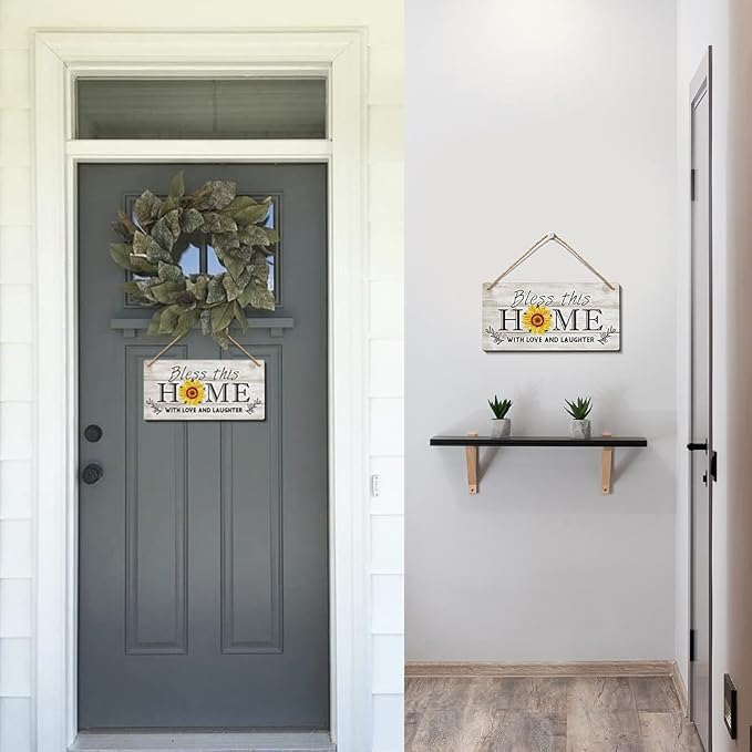 Heuhuww Bless This Home Wood Sign 6x12 Bible Verse Front Door Decor, Religious - Image 4