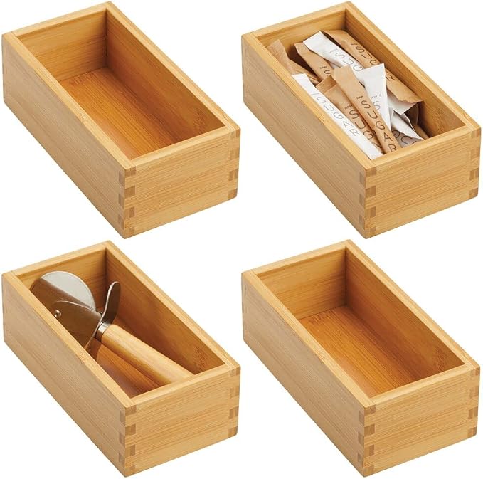 mDesign Bamboo Storage Bin Container, Drawer Organizer Crate Boxes by mDesign