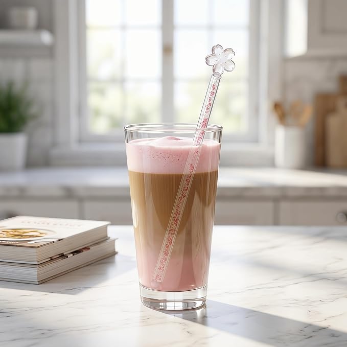 Luxshiny 2-Pack Pink Glass Stirring Sticks 7.28 Inch Floral Design Drink - Image 6