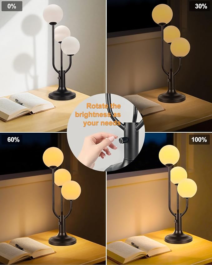 Lightdot Modern Black Globe Table Lamp Dimmable Mid Century 3-Light Desk Lamp - Image 3
