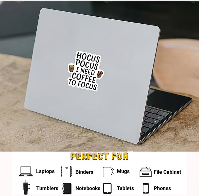Hocus Pocus I Need Coffee to Focus Sticker – Funny Coffee Lover Vinyl Decal - Image 2