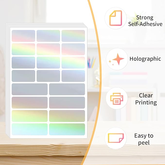 Holographic Label Stickers Writable Holographic Silver Gift Labels, Matte-Self - Image 4