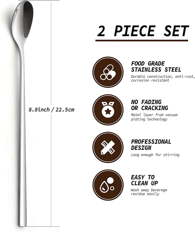 9-Inch Long Handle Spoon, Coffee Stirrers Ice Tea Spoon Premium 18/10 Stainless - Image 2