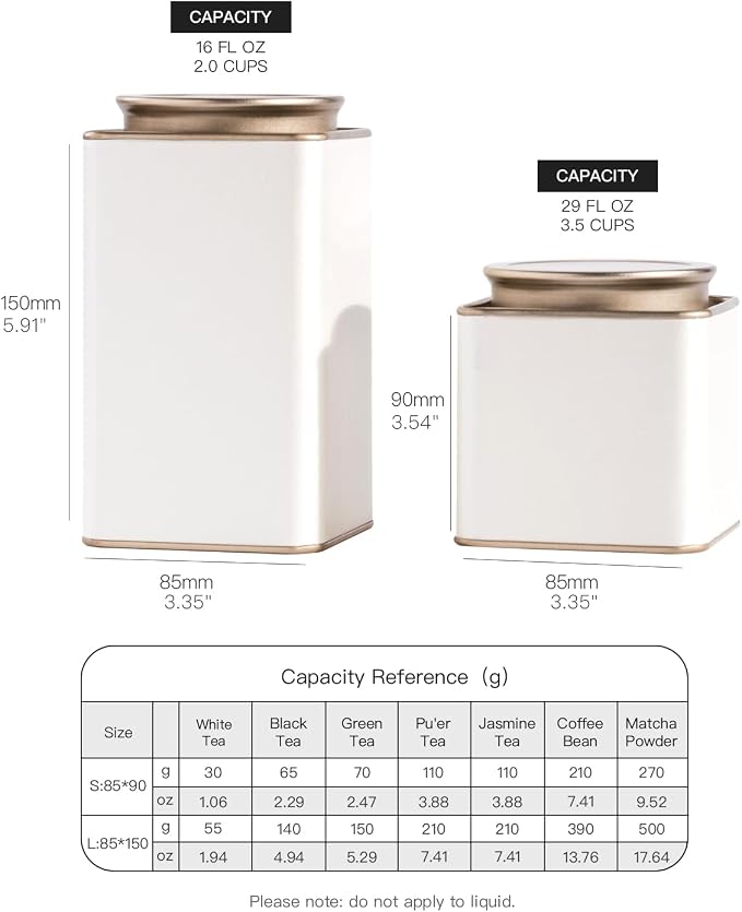 2 Packs Airtight Tea Tins for Loose Tea Square Cans Matcha Canister Empty - Image 5