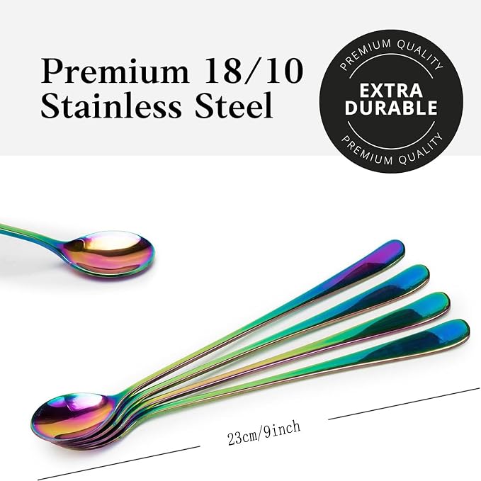Long Handle Iced Tea Spoons, Tall Coffee & Latte Stirrers, Dessert Spoon Set - Image 2