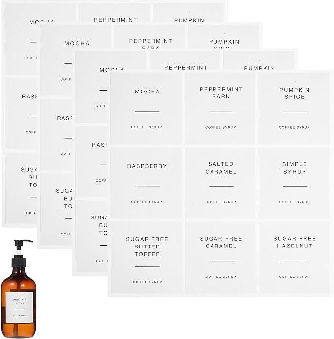 36PCS Coffee Syrup Labels Stickers Syrup Dispenser Labels by Unknown