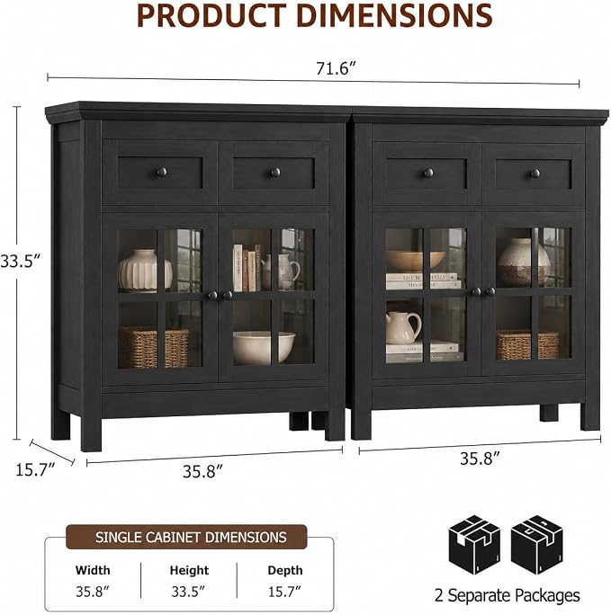 72" Buffet Cabinet Sideboard, Large Coffee Bar Cabinet - Image 2