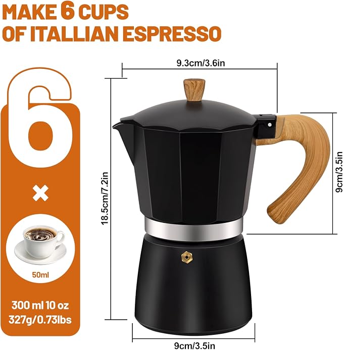6 Cup Aluminum Espresso Stovetop Moka Pot Express Coffee Maker Percolator - Image 2