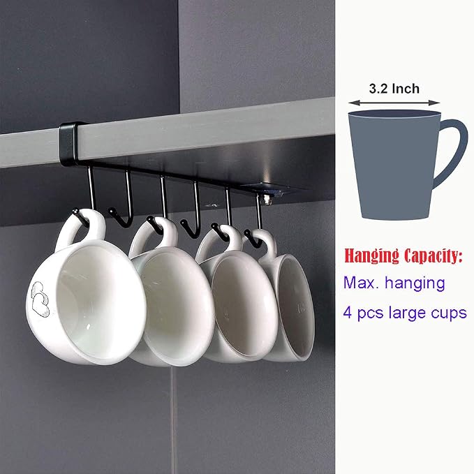 AliCH 2pcs Mug Hooks Under Cabinet Mug Holder Rack, Nail Free Adhesive Coffee - Image 4