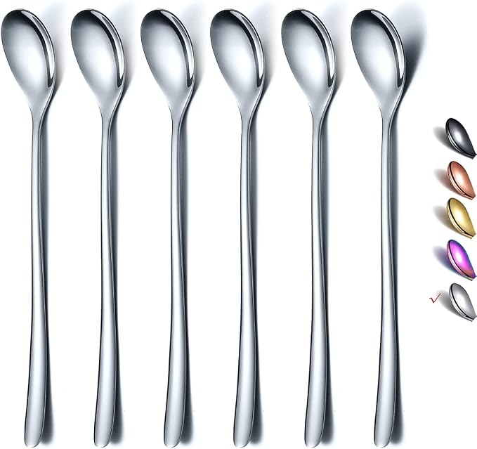 Premium Stainless Steel Coffee Stirrer Set, Long Handle, Ice Tea & Cream Spoons by HOMQUEN