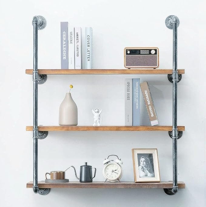 Industrial Wall Mounted Iron Floating Pipe Wood - Image 8