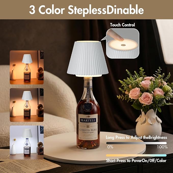 WILIT Wireless Botte Lamp Shade, LED Liquor Bottle Light 3 Level Brightness - Image 2