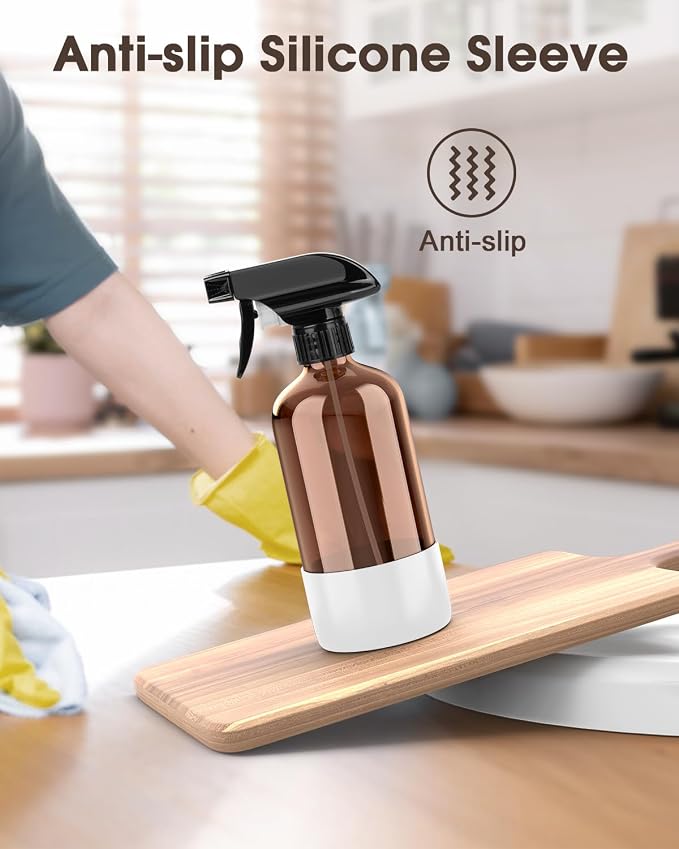 Bontip Glass Spray Bottle with Silicone Sleeve Protection, Amber Glass Spray - Image 5