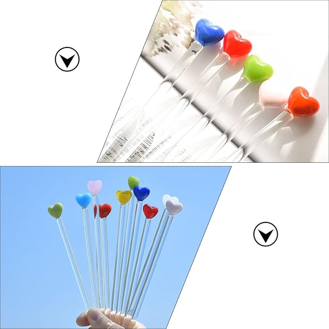 8Pcs Heart Shape Glass Stirring Sticks Set, Colorful Beverage Mixing Rods - Image 3
