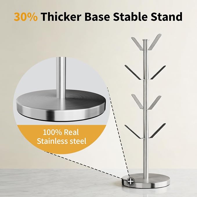 Stainless Steel Mug Holder Tree, Updated Thick Coffee Cup Holder Base, Coffee - Image 2