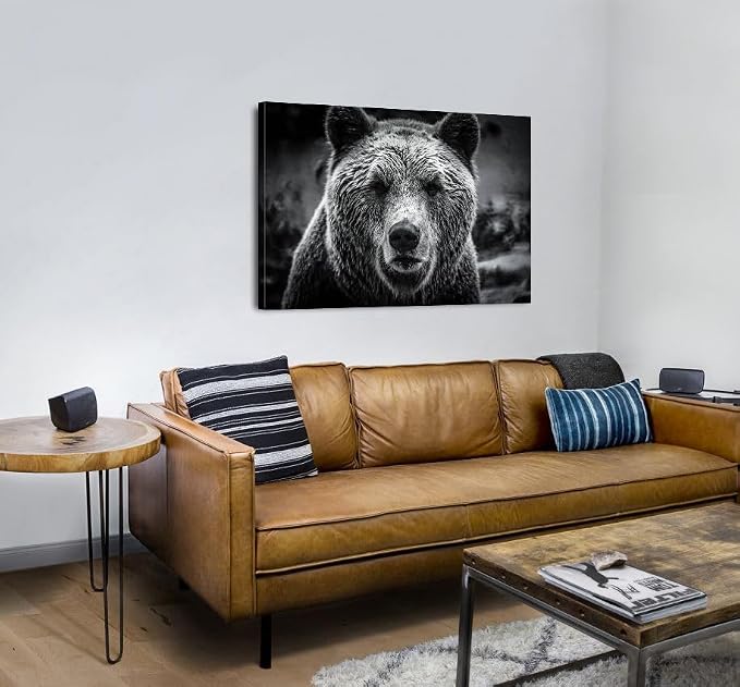 Bear Pictures Wall Decor Black and White Animal Canvas Wall Art - Image 5