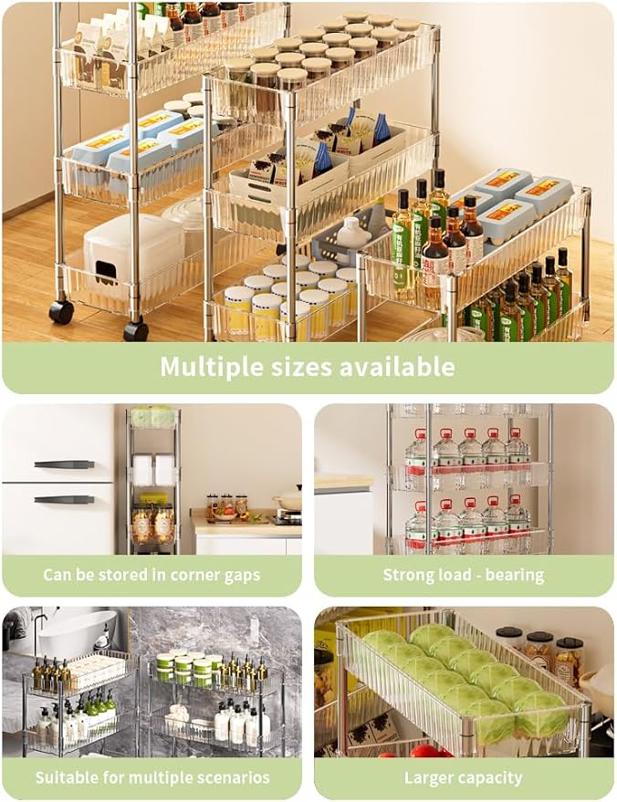 Sooyee Slim Clear 3-Tier Plastic Rolling Utility Cart - Image 5