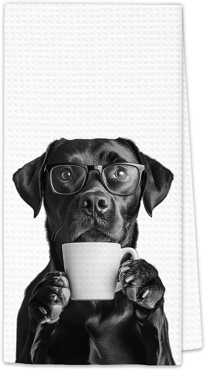 Black Lab Gifts Dog Coffee Kitchen Towels, Gifts by OINDADE
